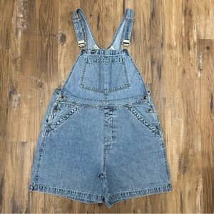 VTG Y2K 90s Light Wash Blue Jean Denim Shorts Overalls Shortalls